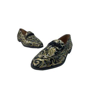 Topman Askew Brocade Men's Black and Gold Loafer Leather Shoes Sz 11 - NWT